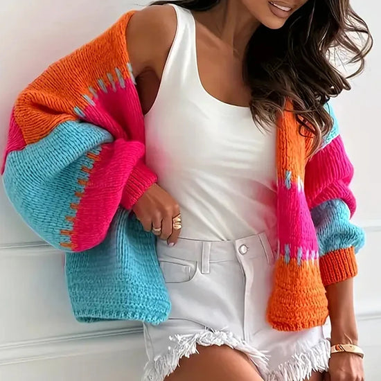 Cardigan donna autunno con scollo a V – Maglione / cardigan lungo in maglia leggera, stile loose eleganti