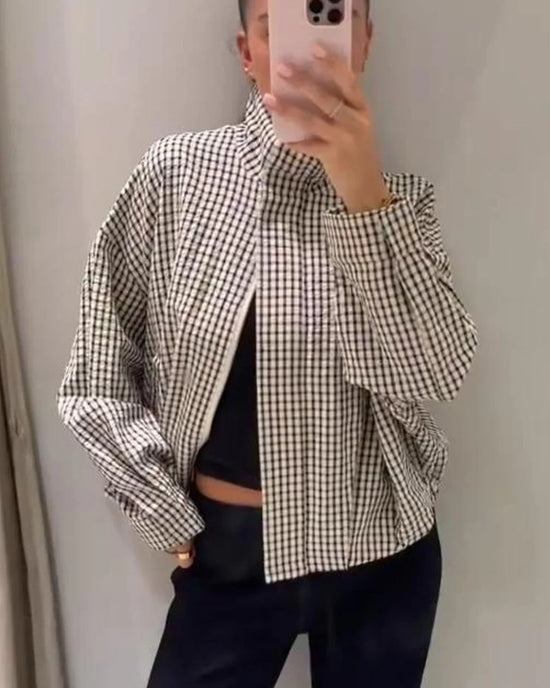 Giacca donna a quadri con collo alto e zip