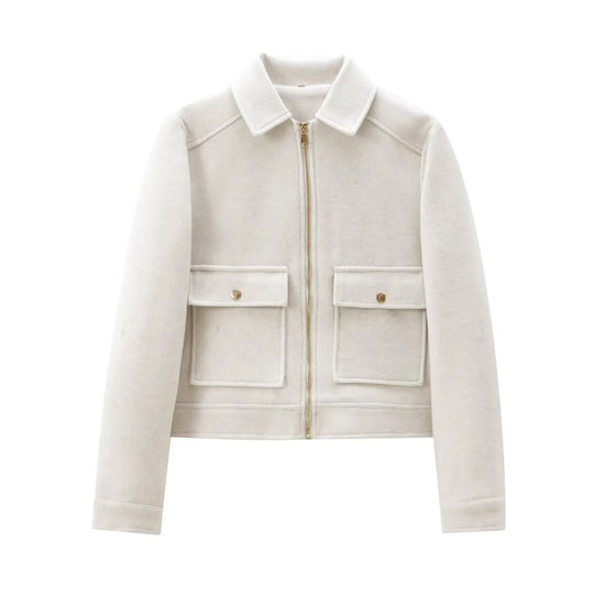 Giacca corta donna con zip, colletto e tasche - Bianco, come in foto