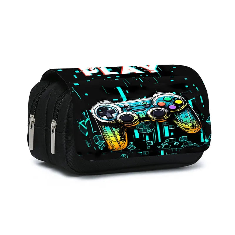 Game Controller Double Layered Flip Pen Case for Boy and Girls Best Gifts 2D Cartoon School Supplies Pencil Case for Children