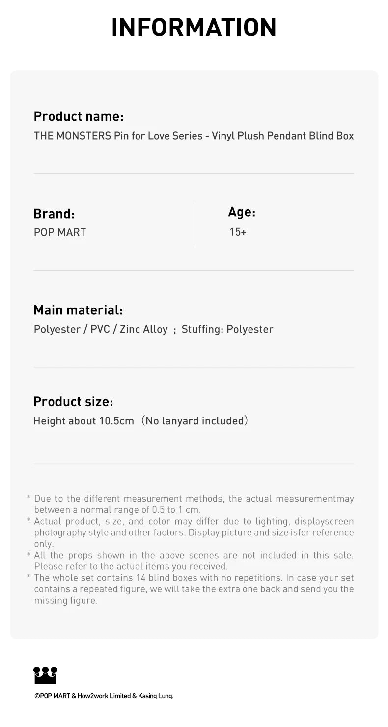 POP MART The Monster Pin for Love Series – Portachiavi in peluche vinilico, blind box (N-Z), edizione limitata, un pezzo per ordine