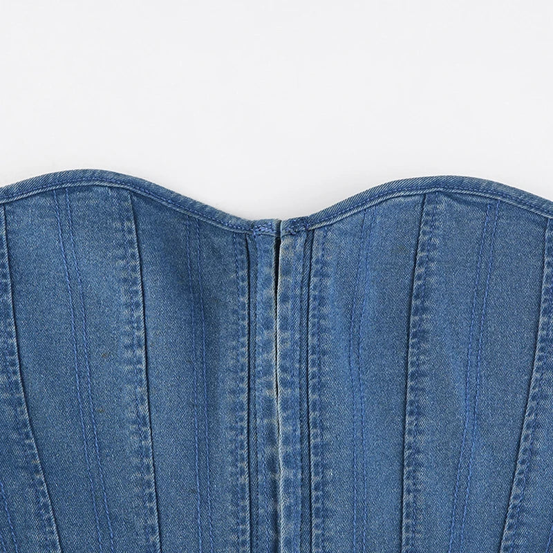 Corsetto Denim Donna Strapless – Top Y2K Modellante