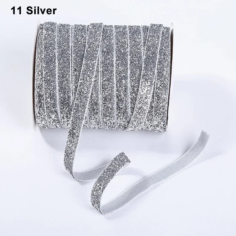 Nastro velluto glitter 10 mm – 50 metri multicolore per decorazioni, fai-da-te, confezioni regalo e artigianato