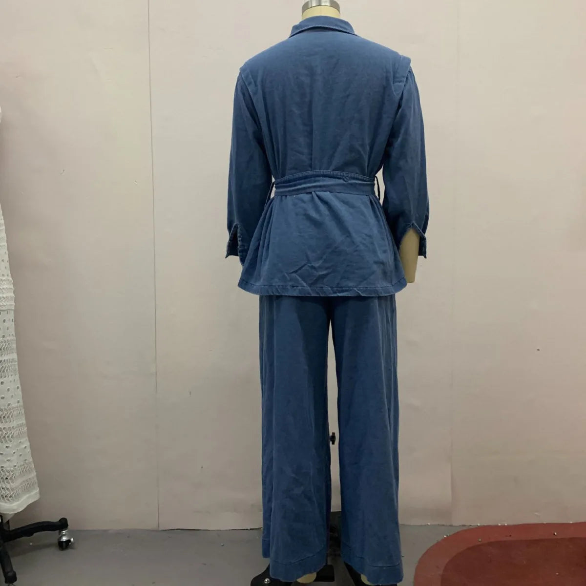 Tuta denim donna 2025 – giacca lunga a maniche lunghe + pantaloni a gamba ampia di alta qualità, stile autunnale