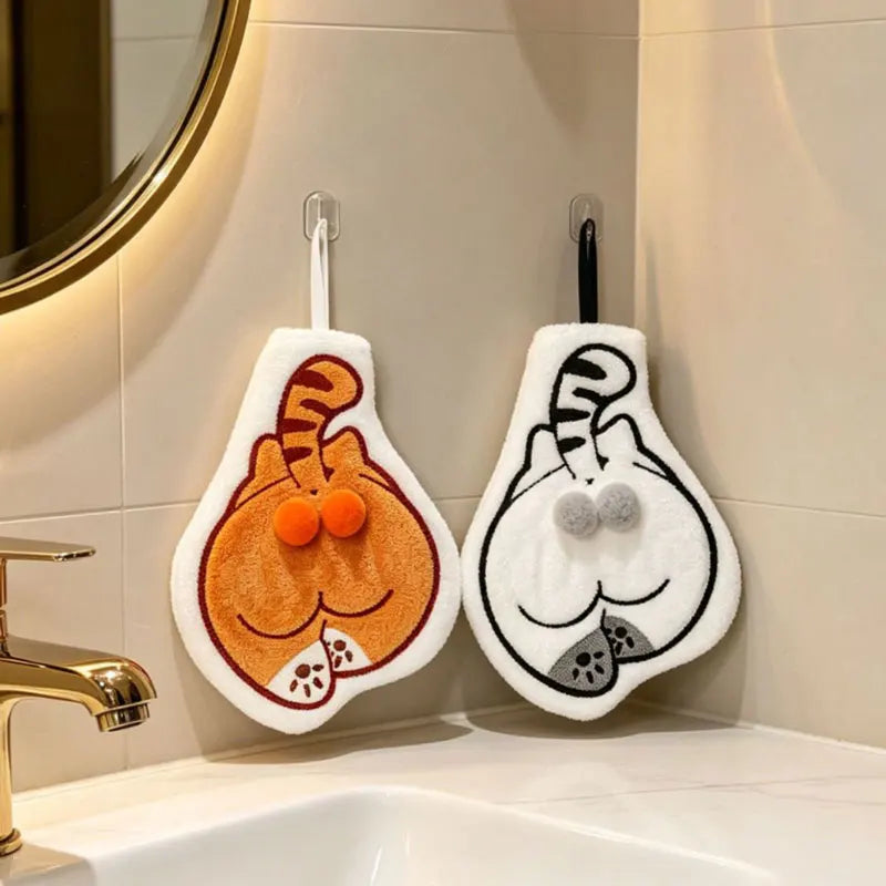 Cartoon Animals Hand Towel Absorbent Hand Cloth Bathroom Hanging Towel Kitchen Cleaning Wipe Cloth Cute Cat Bathroom Towels