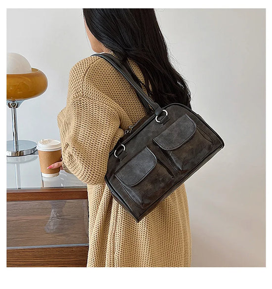 Borsa baguette donna retrò con doppie tasche frontali – trendy piccola underarm per il 2025