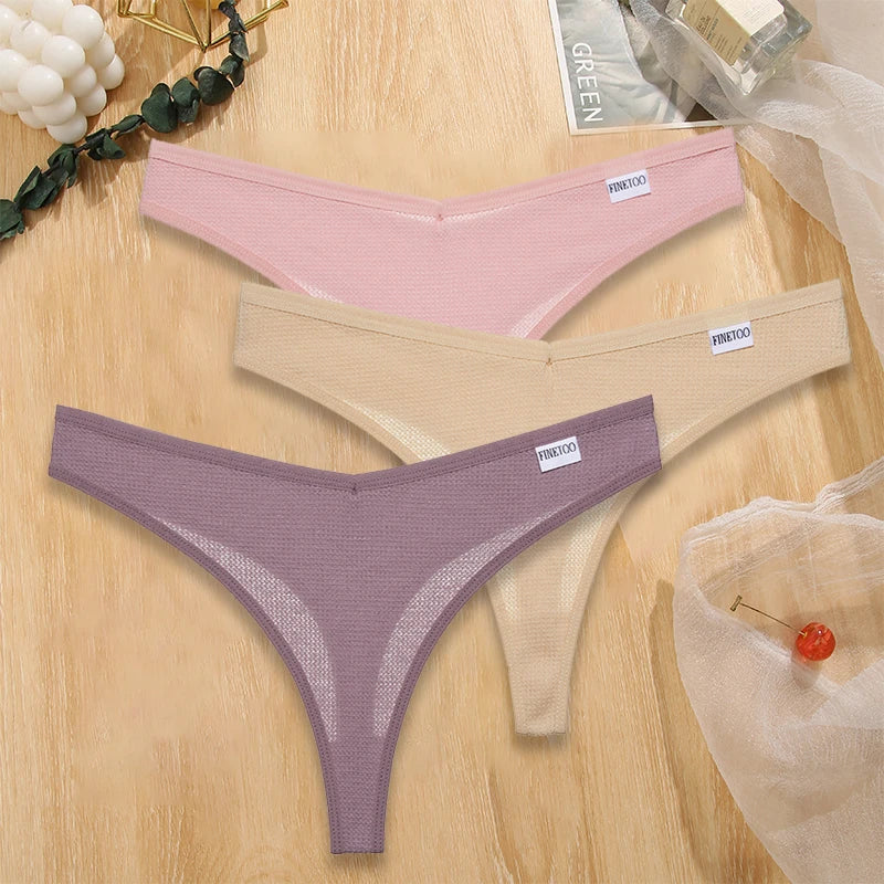Set 3 pezzi perizomi donna G-string in cotone waffle a vita bassa – underwear sexy comfort quotidiano