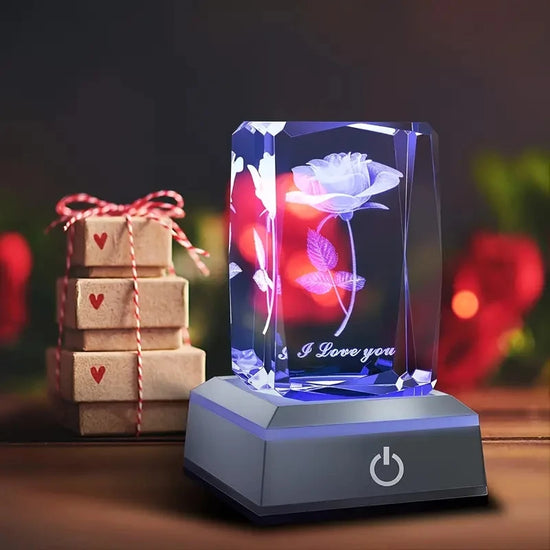 Luce Notturna LED Rosa di Cristallo 3D – Decorazione & Regalo Romantico