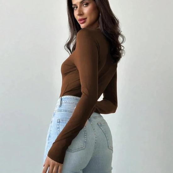 Bodysuit nero a manica lunga – body aderente sexy 2025 per donne, multiuso e lingerie