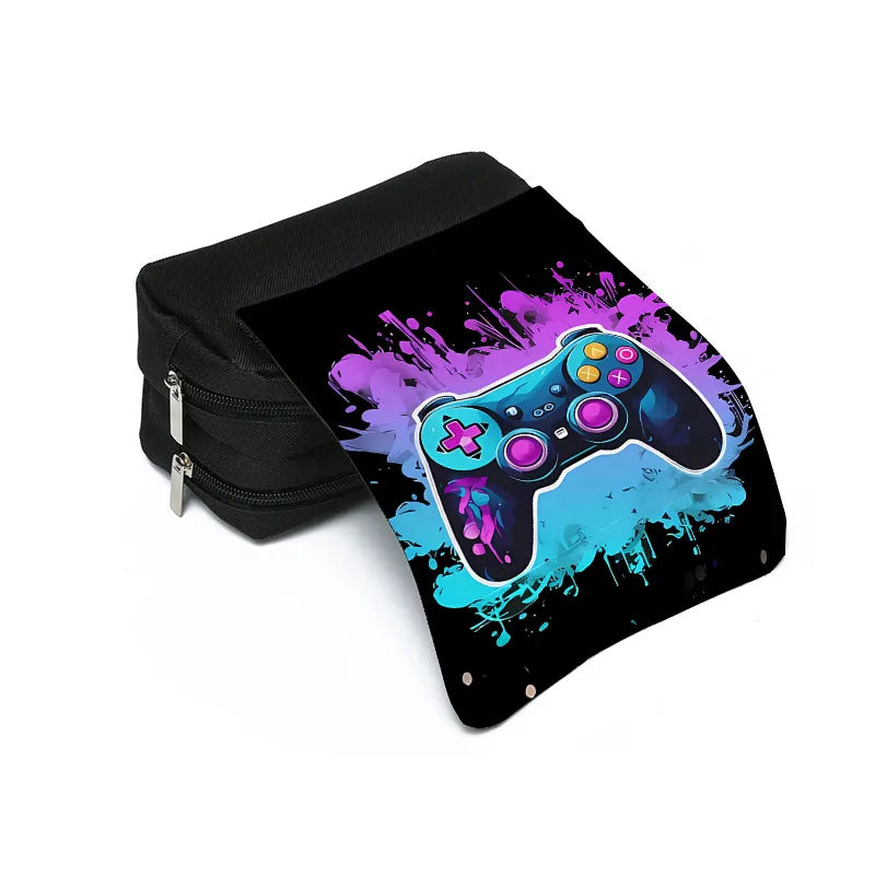 Game Controller Double Layered Flip Pen Case for Boy and Girls Best Gifts 2D Cartoon School Supplies Pencil Case for Children