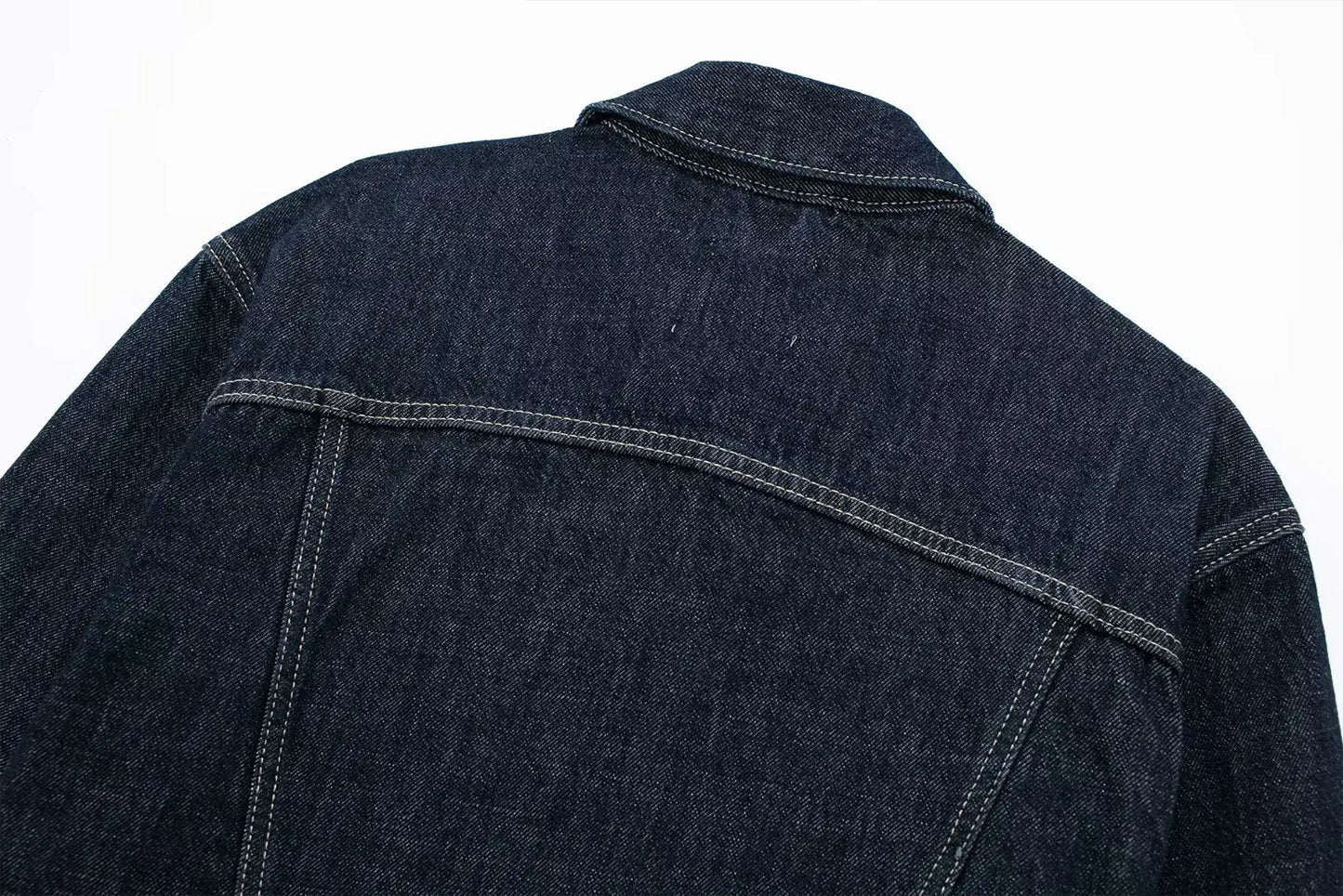 Giacca denim donna vintage 2025 – trench single-breasted con rever a collo, tasche & manica lunga blu scuro