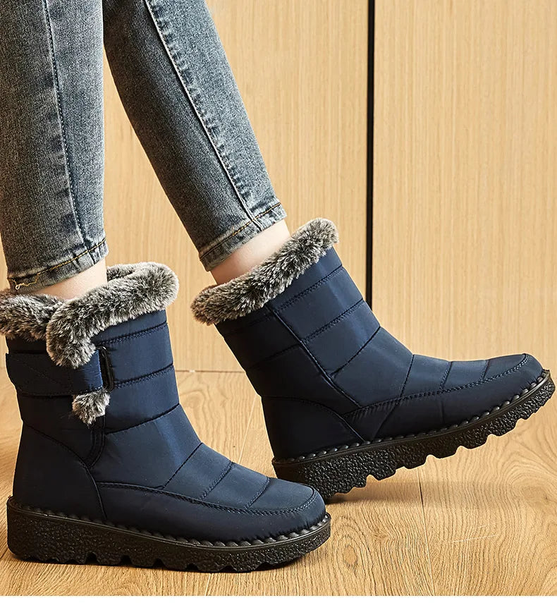 Stivali Invernali Donna – Ankle Boots Impermeabili con Pelliccia, Antiscivolo e Tacco Basso