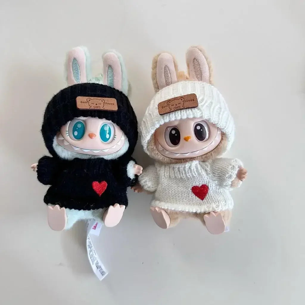 Set di abbigliamento per bambola Labubu da 17 cm – Cappello orso e maglione con cuore