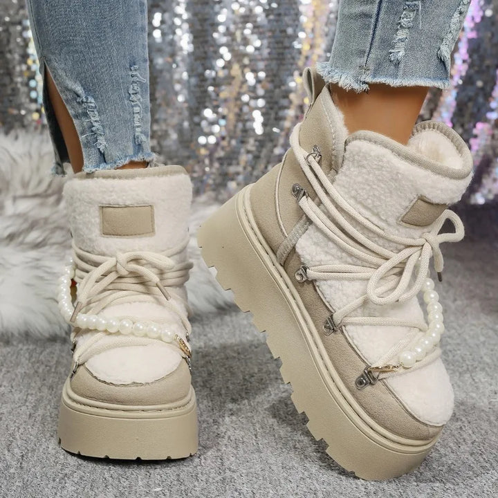 Fashion Hot Selling High Quality Fall Winter New Women's Short Boots Lamb Fur Lined Flip Top Snow Boots Retro Style Round Toe