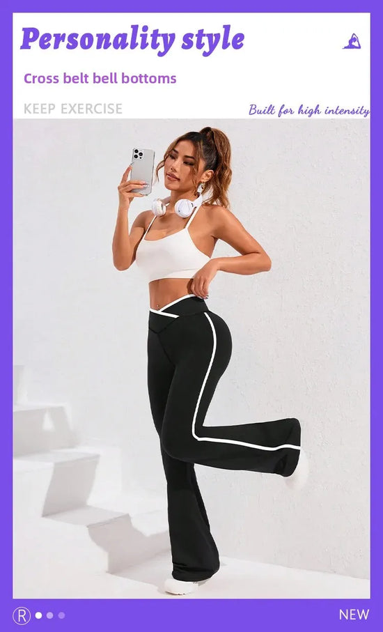 Pantaloni high waist yoga donna 2025 – Wide-leg / bell bottom a righe che valorizzano i fianchi, leggings sportivi comodi