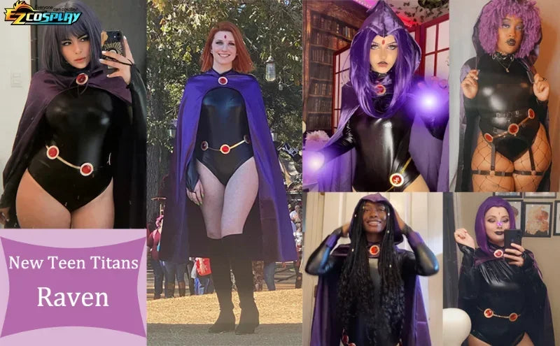 Costume Cosplay Raven Teen Titans da Donna – Bodysuit Completo con Mantello Viola