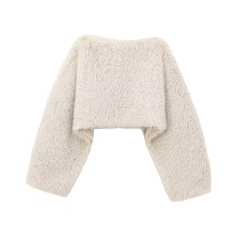 Maglia donna effetto pelliccia corta con girocollo