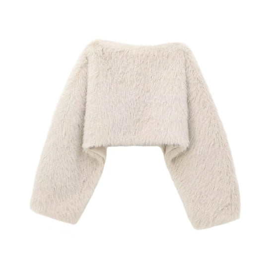 Maglia donna effetto pelliccia corta con girocollo
