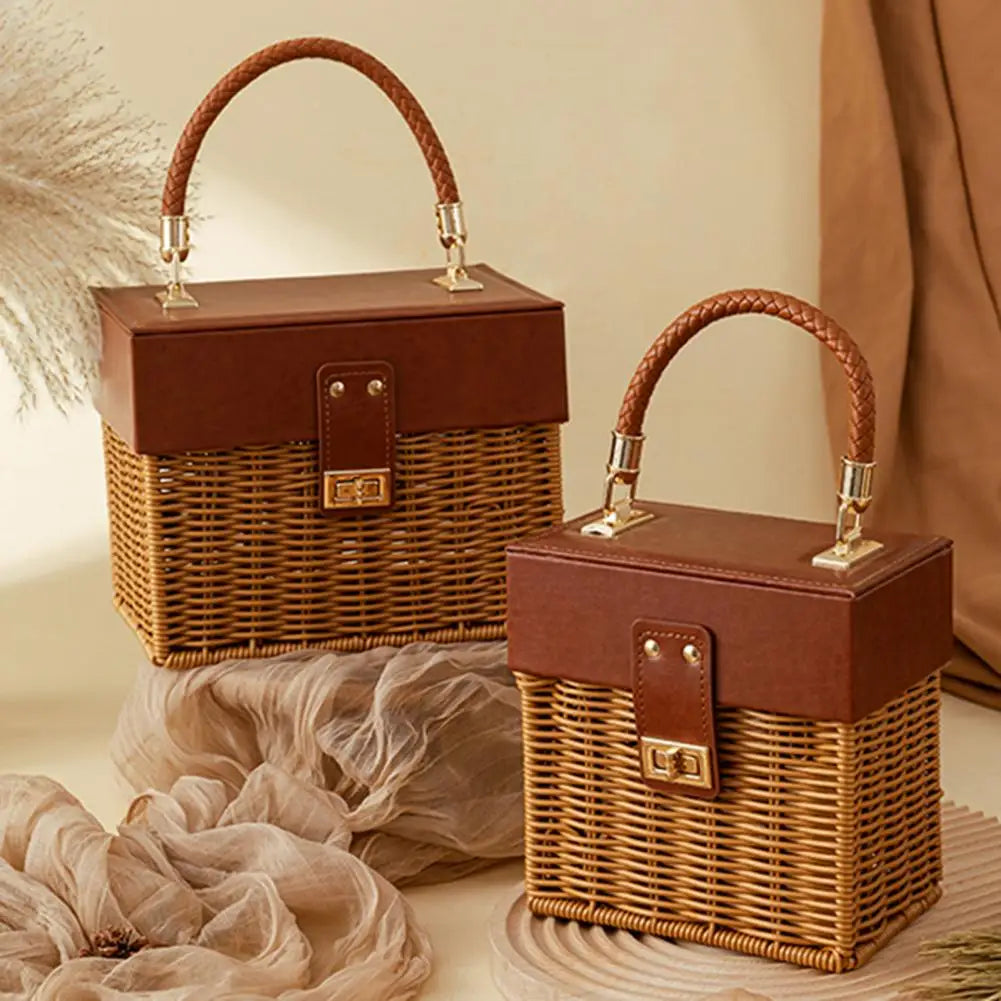 Borsa a Tracolla in Rattan Nera per Donna – Stile Casual Estivo, Fatto a Mano, Forma Box, Perfetta per Viaggi e Spiaggia