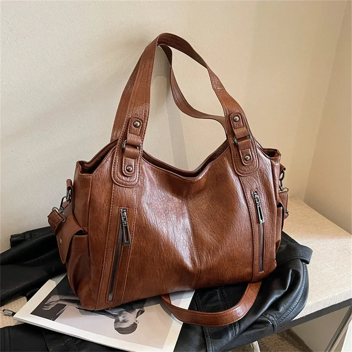 Soft Interior Compartment Shoulder Bags 2025 High Quality Contrasting Colors Bags for Women Fashion Zipper Pu Women's Handbags