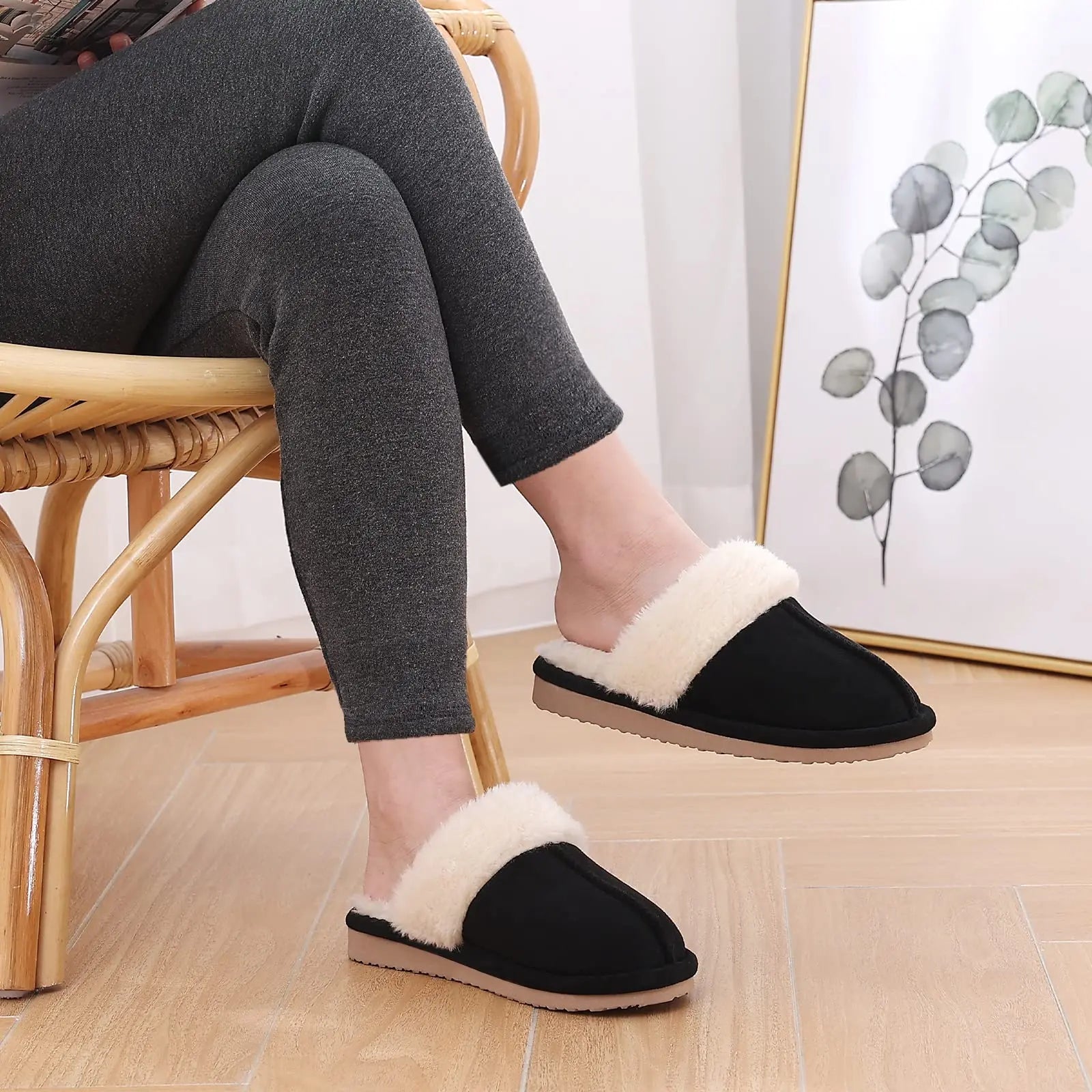 Ciabatte donna in pelliccia eco e suede – antiscivolo, indoor/outdoor, moda casa 2025