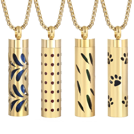 Collana dorata con diffusore per oli essenziali in acciaio inox – Gioiello aromaterapico profumato per donna