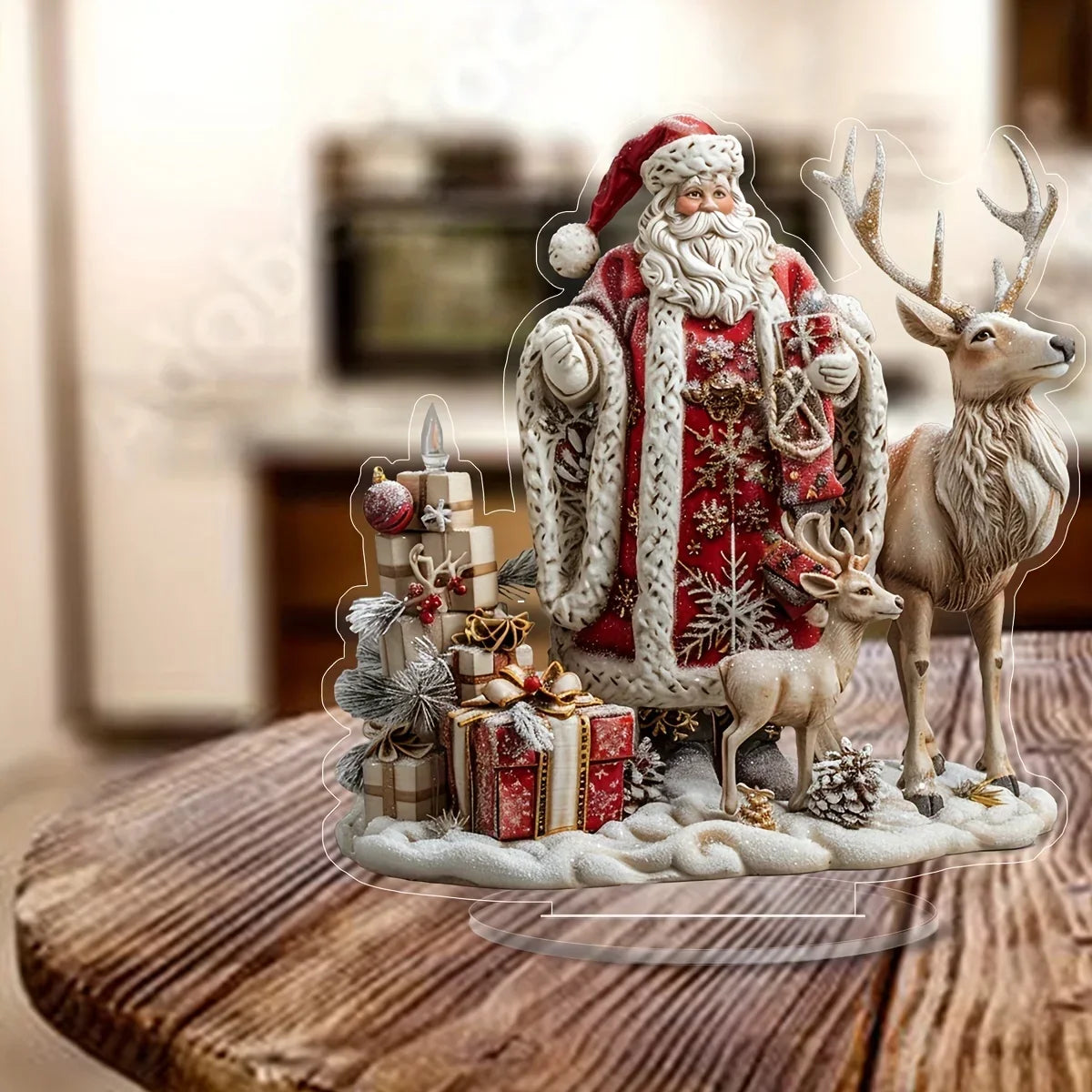 Decorazione natalizia 2D renna e slitta acrilica ‒ figura Santa Claus sleigh per albero, parete o party di Natale 2025