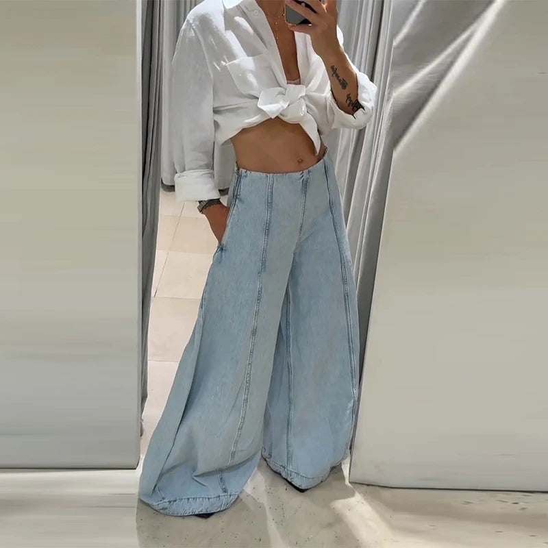 Jeans patchwork vita bassa donna – pantaloni larghi Y2K stile street fashion 2025