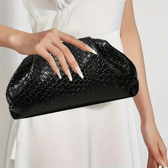 Clutch da sera elegante intrecciata nera per donna – clutch bag texture weave con tracolla regolabile & chiusura clasp per matrimonio & evento