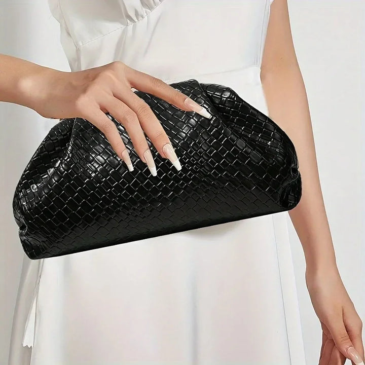 Clutch da sera elegante intrecciata nera per donna – clutch bag texture weave con tracolla regolabile & chiusura clasp per matrimonio & evento