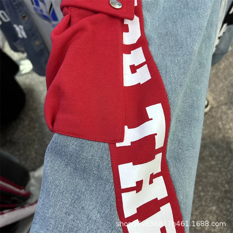 Completo Donna 2 Pezzi Denim Patchwork – Camicia Lunga + Jeans Vita Elastica Street Stylewo-Piece Set Letter Splicing