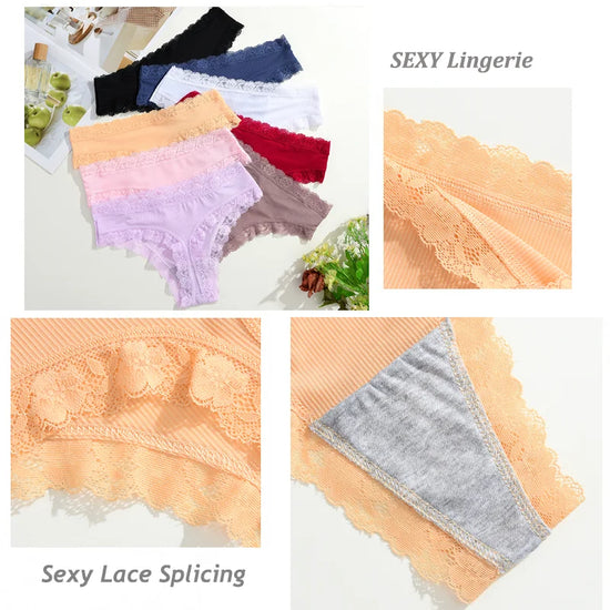 Set 5 pezzi perizomi donna vita media contrasto pizzo floreale – mutandine traspiranti sexy low-waist da S a XXL