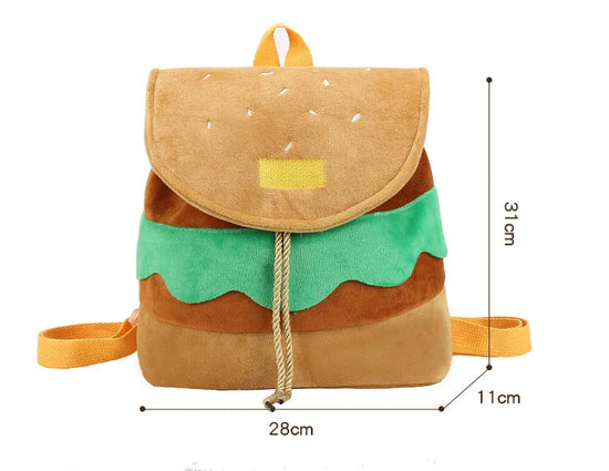 Zaino hamburger cartoon unisex – Backpack kawaii grande capacità per bambini e adulti, design buffo e comodo