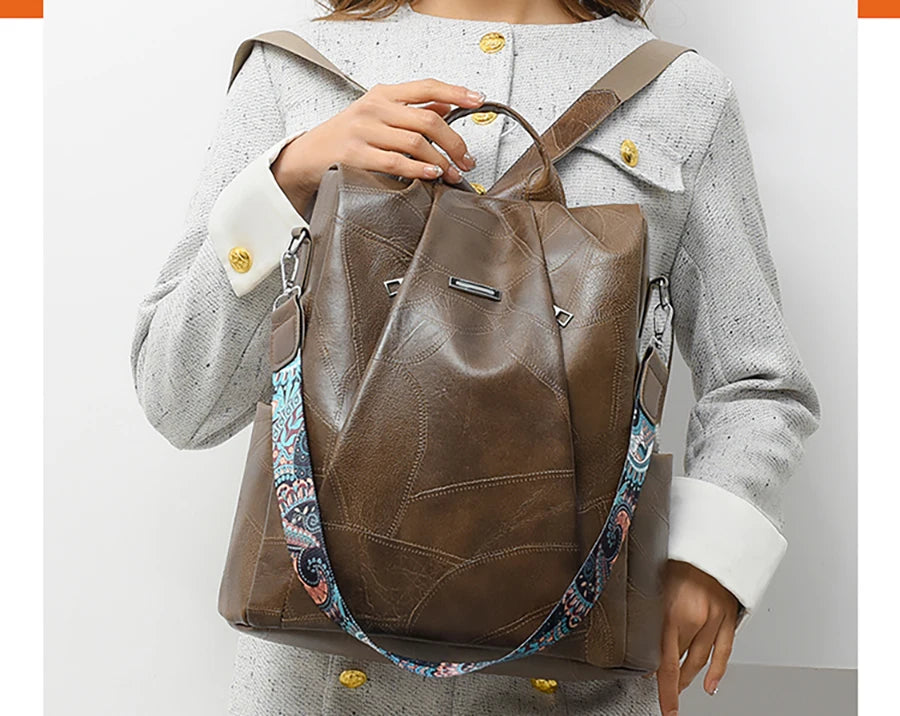 Zaino donna in pelle sintetica PU grande capacità – backpack anti-furto retrò per scuola, viaggio e uso quotidiano