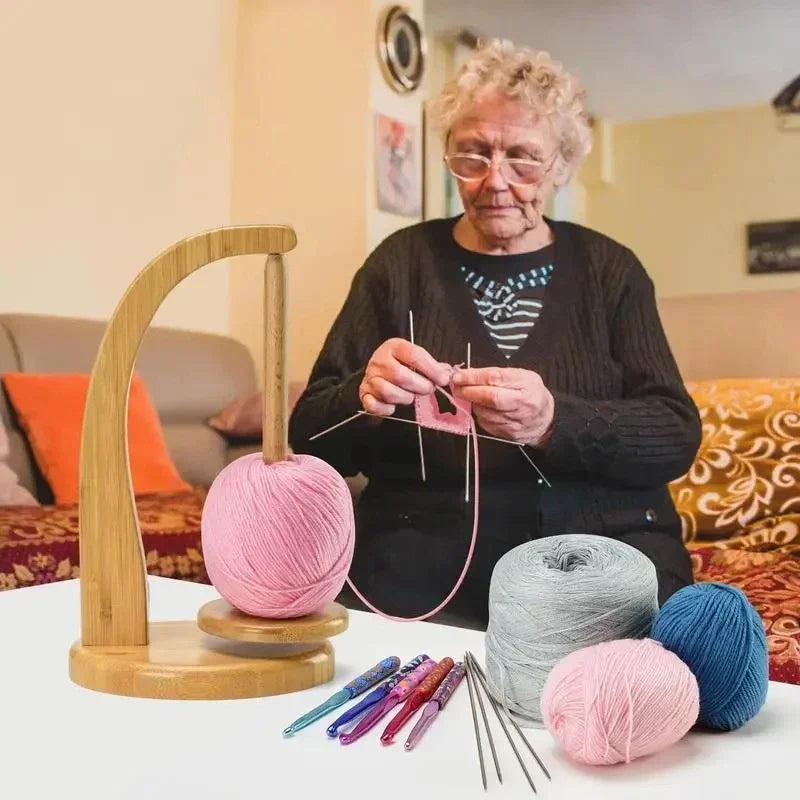 Supporto Gomitolo Filo in Legno Rotante con Sistema Magnetico – Porta Gomitolo per Uncinetto e Maglia