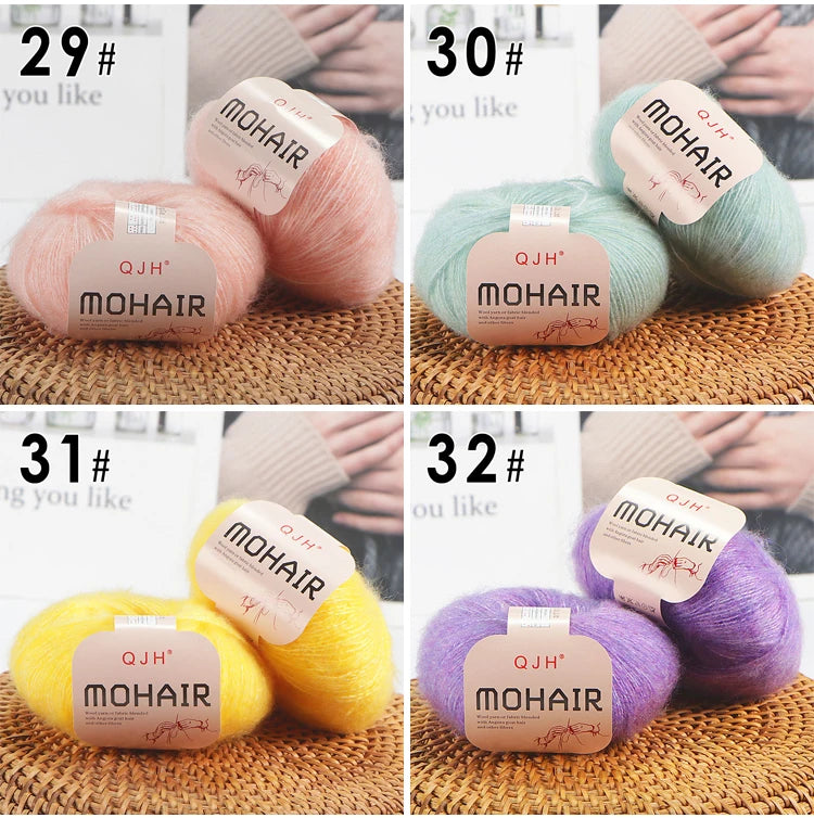 Set 6 gomitoli filato mohair morbido – lana angora effetto fluffy per maglioni, sciarpe, shawl fai-da-te