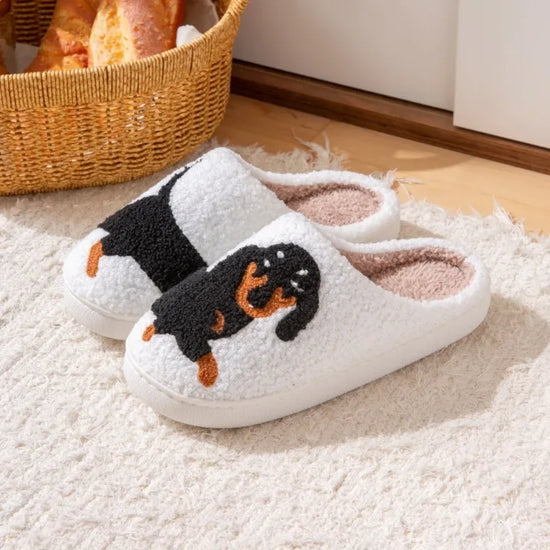 Ciabatte indoor donna 2025 – con bassotto o gatto ricamato suola antiscivolo