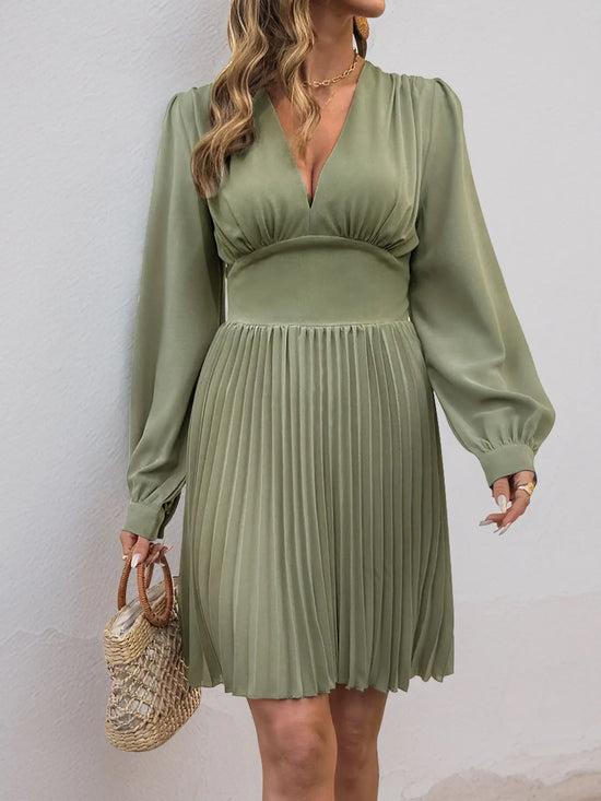 Vestito estivo midi elegante A-line con maniche a lanterna 2026