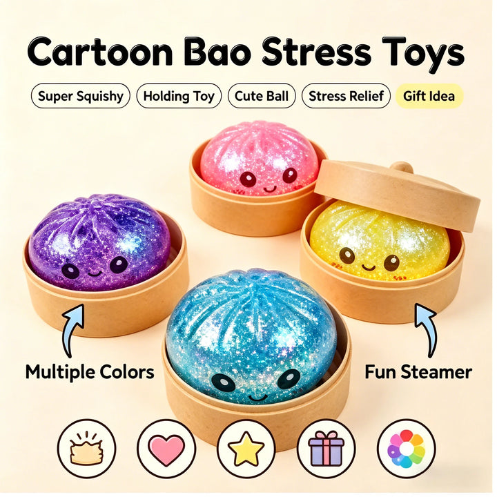 Glitter Dumpling Squishy Bao Antistress Morbido con Perline