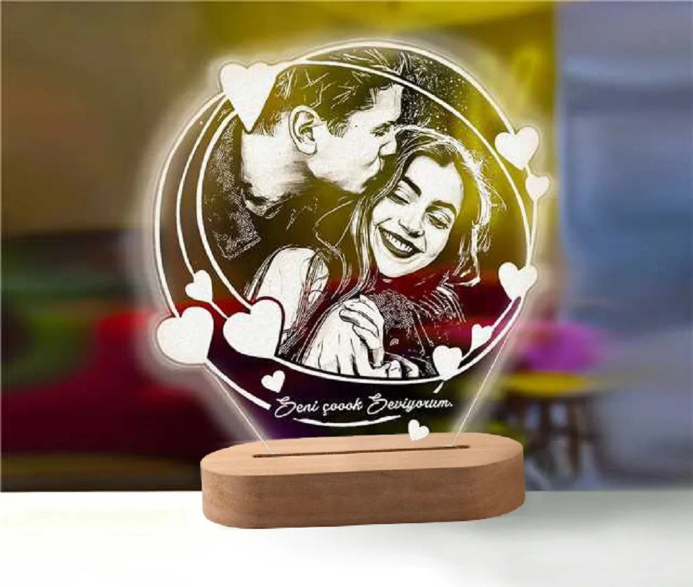 Lampada LED 3D Personalizzata con Foto, Nome e Data – Regalo Romantico per Coppie