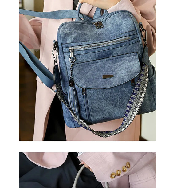 Zaino donna in pelle sintetica impermeabile + ant-furto – travel business college backpack grande capacità con nappina 2025