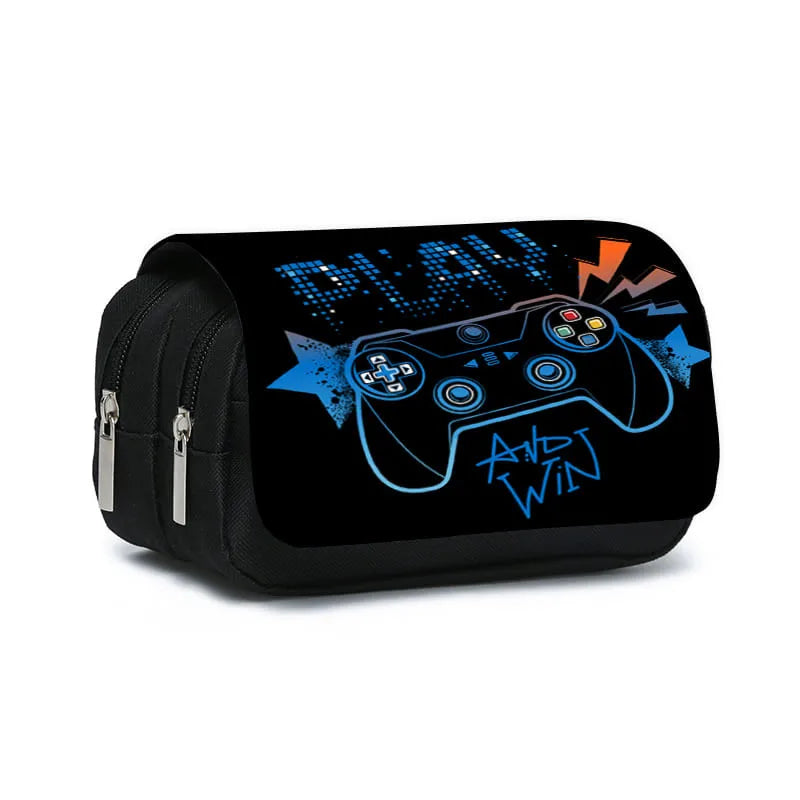 Game Controller Double Layered Flip Pen Case for Boy and Girls Best Gifts 2D Cartoon School Supplies Pencil Case for Children