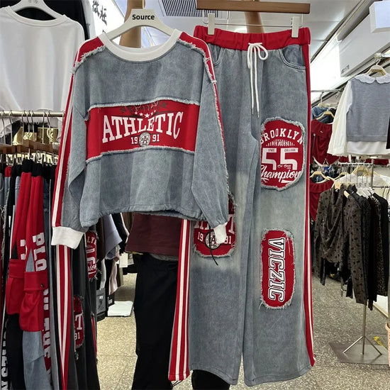 Completo Donna Felpa + Pantaloni Color-Block – Set Streetwear Casual con Cuffs Grezzi