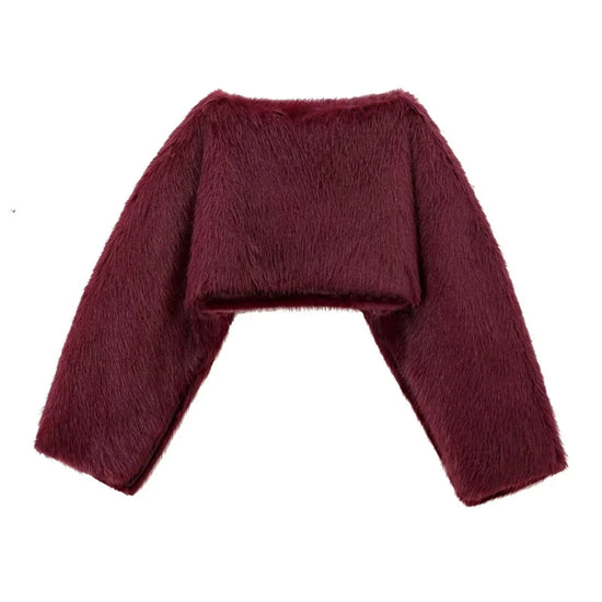 Maglia donna effetto pelliccia corta con girocollo