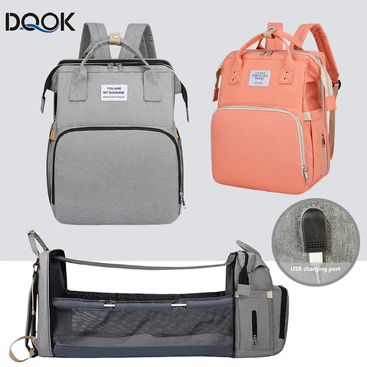 Zaino Fasciatoio Pieghevole 3 in 1 con Lettino Portatile – Borsa Mamma da Viaggio Leggera e Capiente