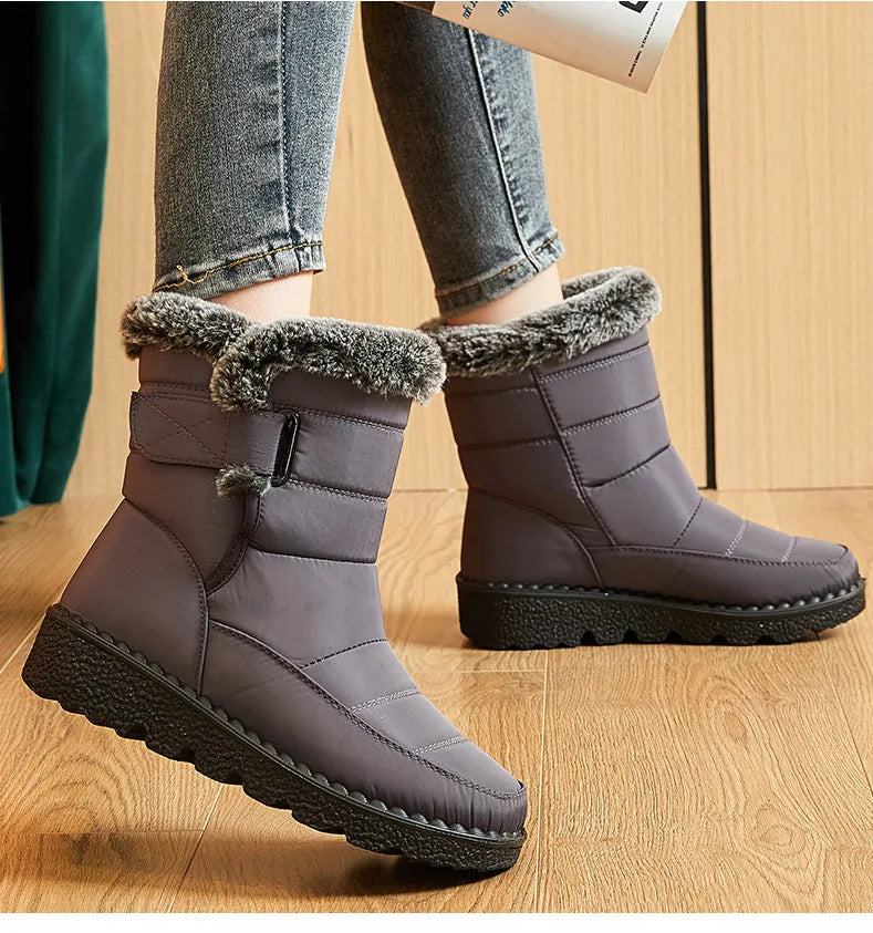 Stivali Invernali Donna – Ankle Boots Impermeabili con Pelliccia, Antiscivolo e Tacco Basso