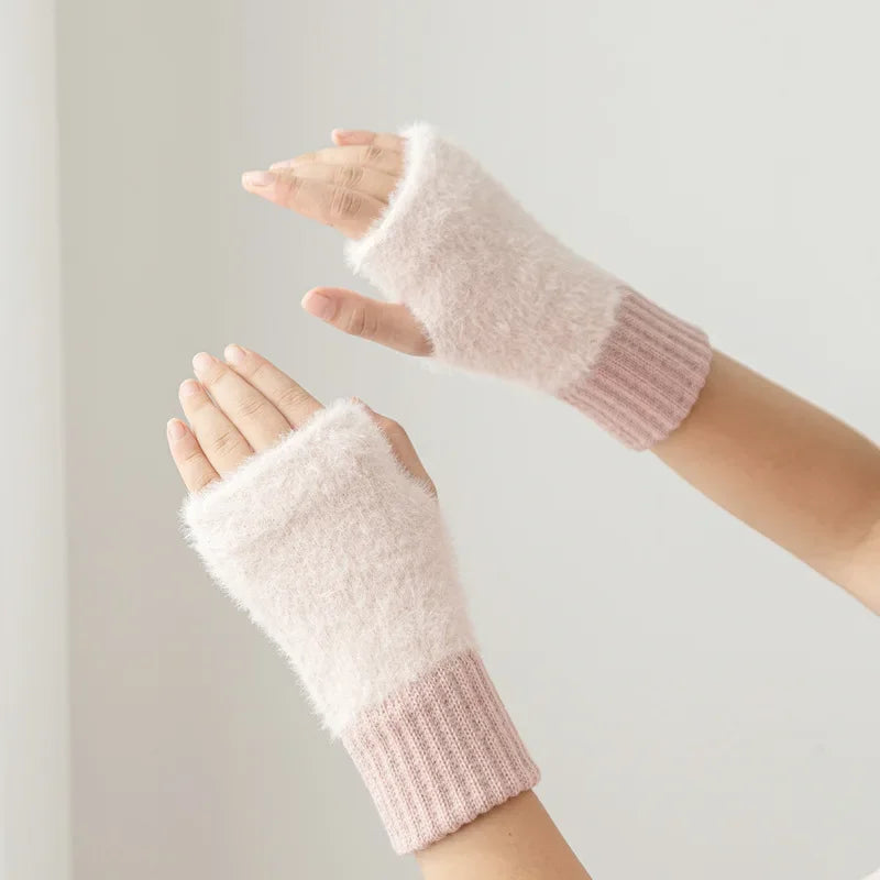 Guanti in pelliccia sintetica “mink fleece” half-finger donna – Guanti senza dita caldi e morbidi per l’inverno, perfetti per scrivere e usare lo smartphone