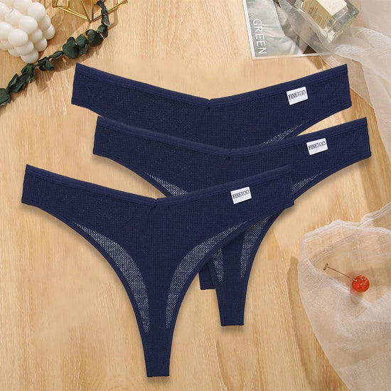 Set 3 pezzi perizomi donna G-string in cotone waffle a vita bassa – underwear sexy comfort quotidiano
