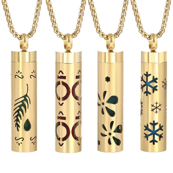 Collana dorata con diffusore per oli essenziali in acciaio inox – Gioiello aromaterapico profumato per donna