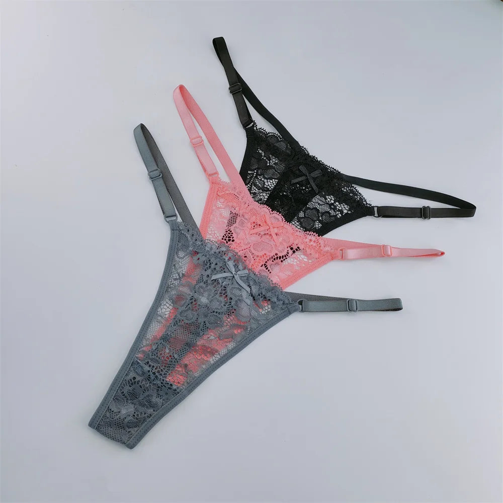 Set 3 Perizomi in Pizzo Trasparente Donna– Sexy Regolabile